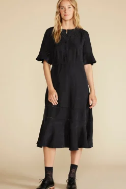 Amour Vert Adaline Embroidered Cupro Dress Black Clearance