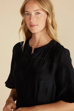 Amour Vert Adaline Embroidered Cupro Dress Black Clearance