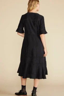 Amour Vert Adaline Embroidered Cupro Dress Black Clearance