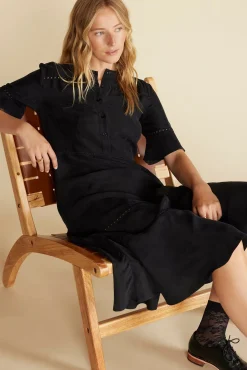 Amour Vert Adaline Embroidered Cupro Dress Black Clearance