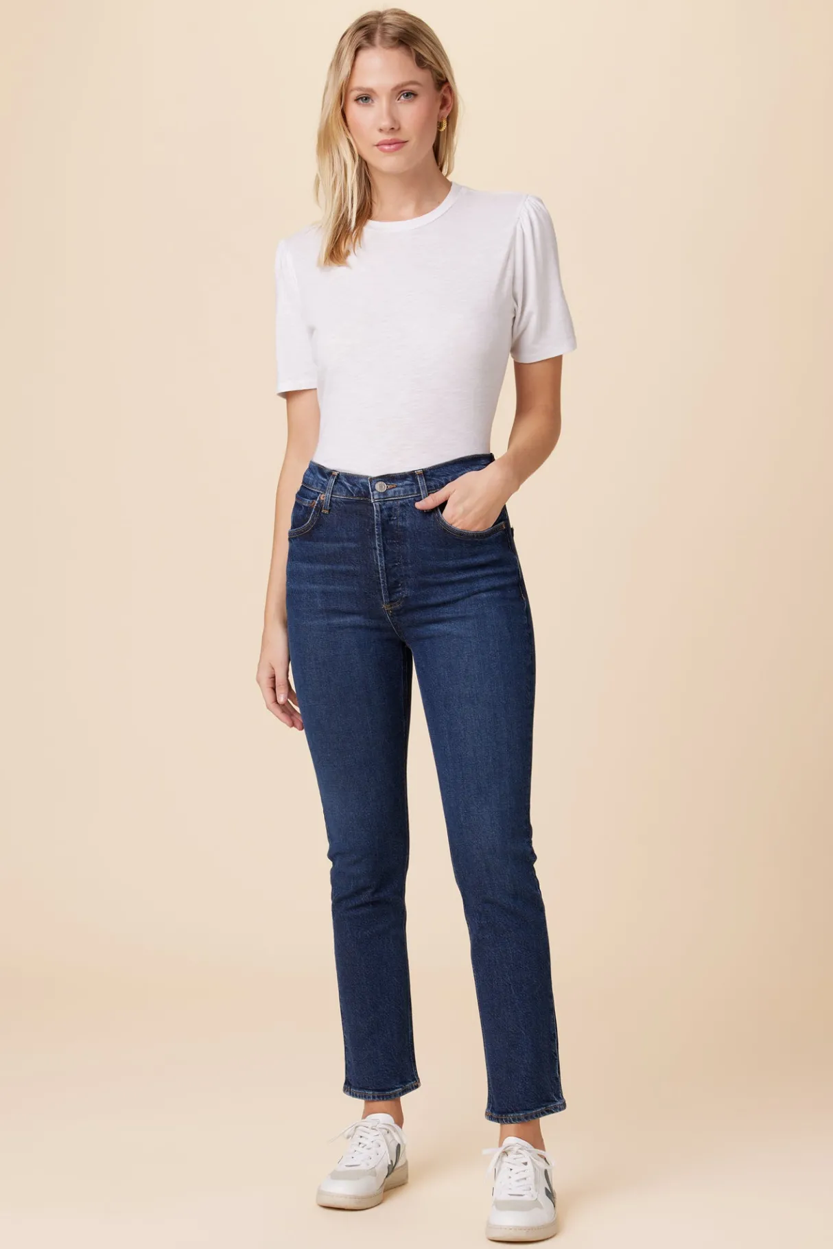 Amour Vert AGOLDE Riley Long High Rise Straight Jean Divided Fashion