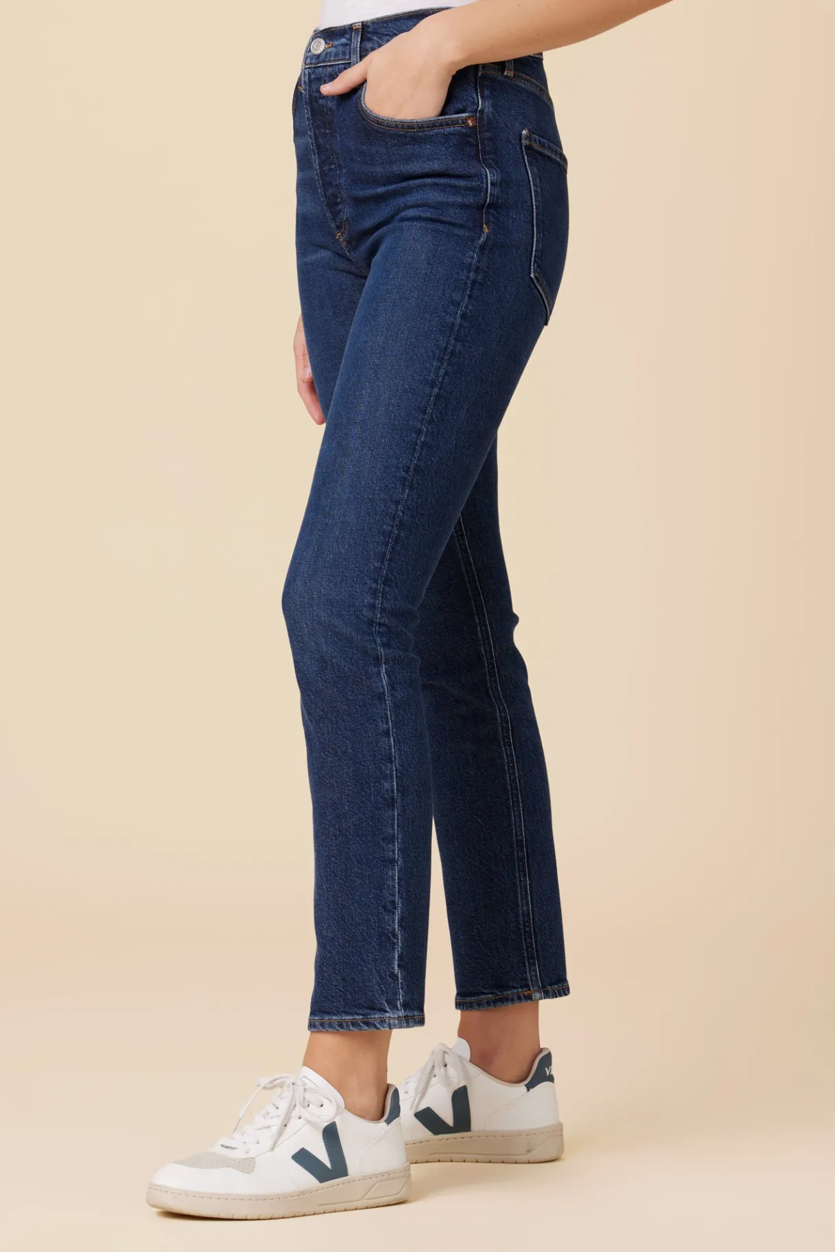 Amour Vert AGOLDE Riley Long High Rise Straight Jean Divided Fashion