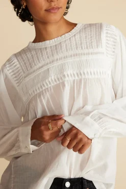 Amour Vert Aida Long Sleeve Organic Cotton Blouse White Fashion