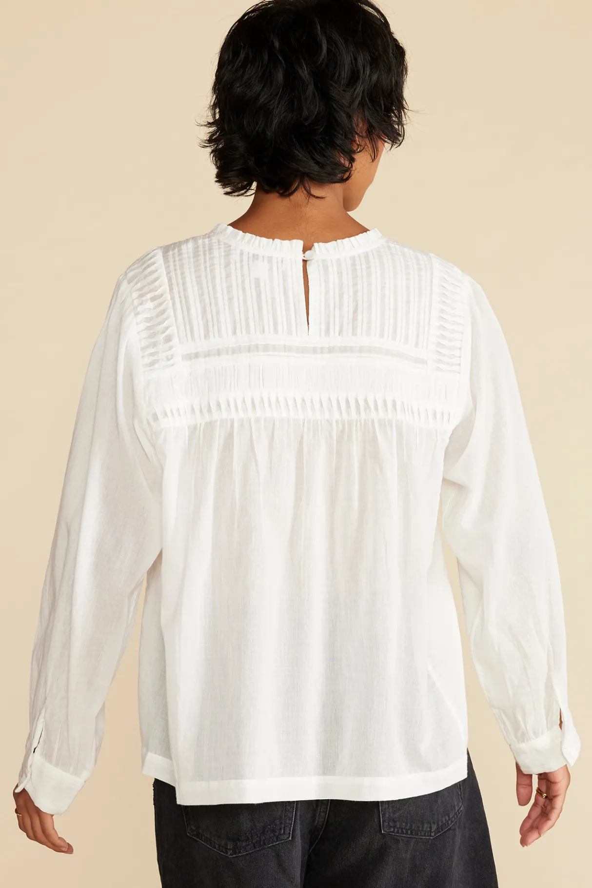Amour Vert Aida Long Sleeve Organic Cotton Blouse White Fashion
