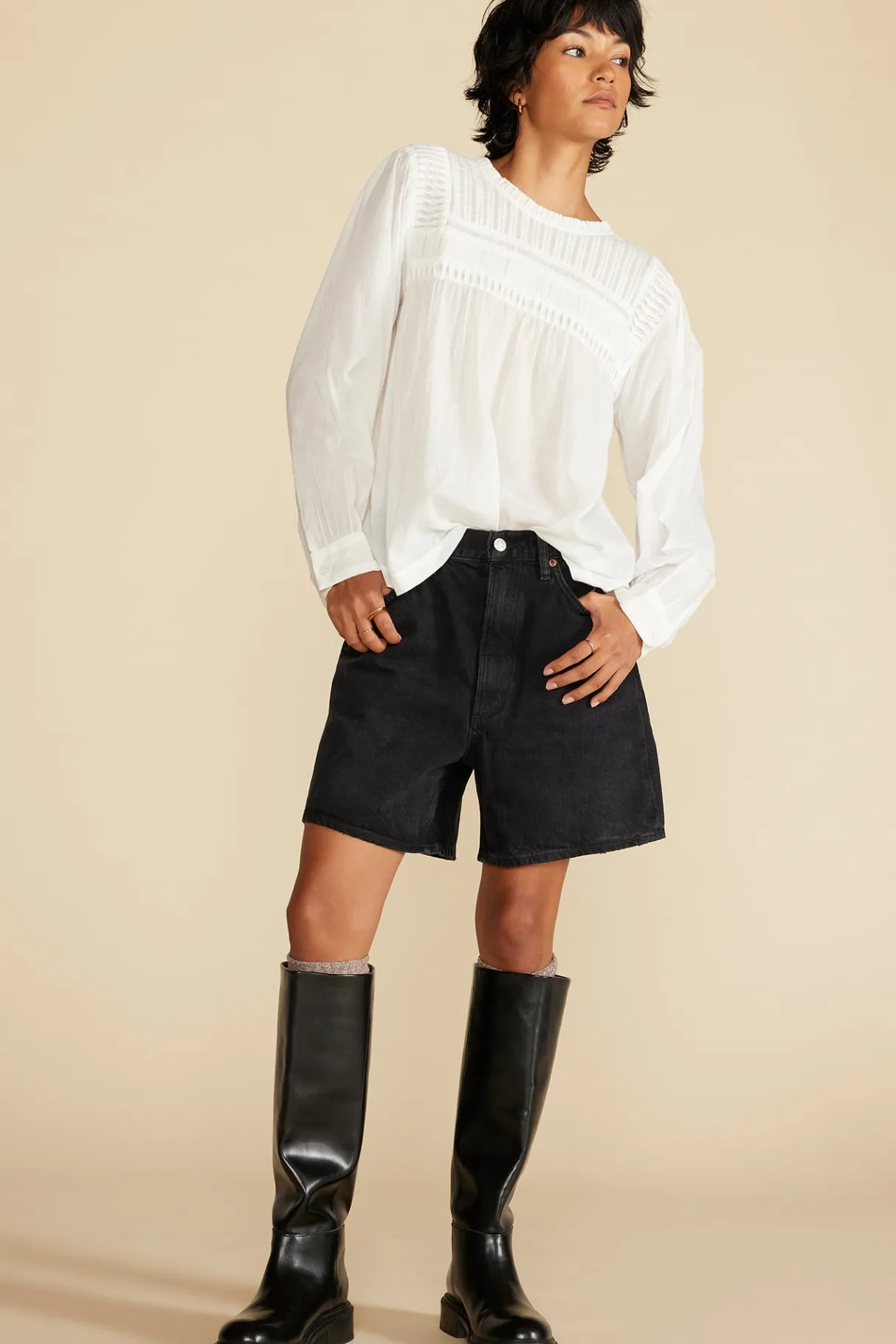 Amour Vert Aida Long Sleeve Organic Cotton Blouse White Fashion