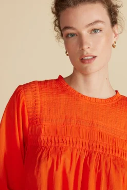 Amour Vert Aida Long Sleeve Organic Cotton Blouse ClementineOrange Sale