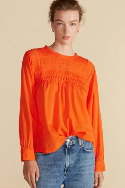 Amour Vert Aida Long Sleeve Organic Cotton Blouse ClementineOrange Sale