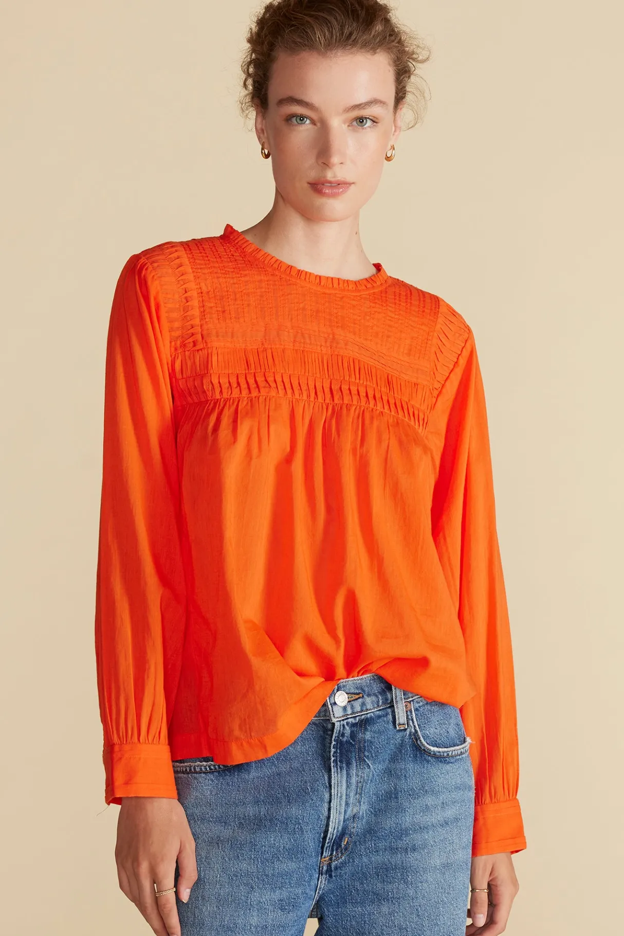 Amour Vert Aida Long Sleeve Organic Cotton Blouse ClementineOrange Sale