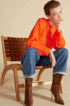 Amour Vert Aida Long Sleeve Organic Cotton Blouse ClementineOrange Sale