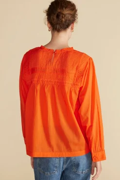 Amour Vert Aida Long Sleeve Organic Cotton Blouse ClementineOrange Sale