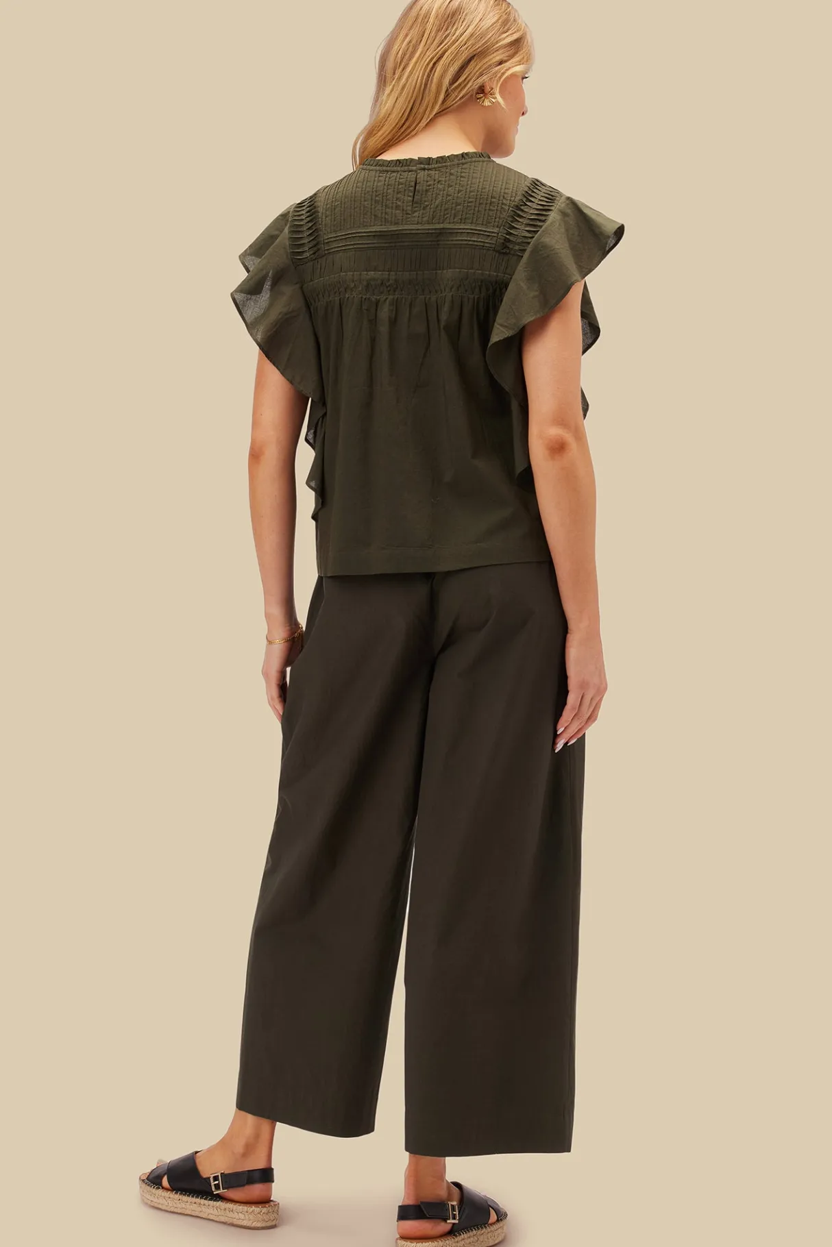 Amour Vert Aida Organic Cotton Blouse OliveGreen New