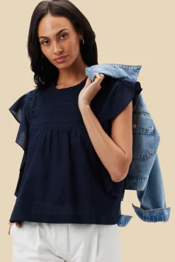 Amour Vert Aida Organic Cotton Blouse NavyBlue Sale