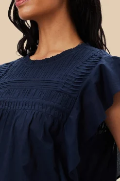 Amour Vert Aida Organic Cotton Blouse NavyBlue Sale