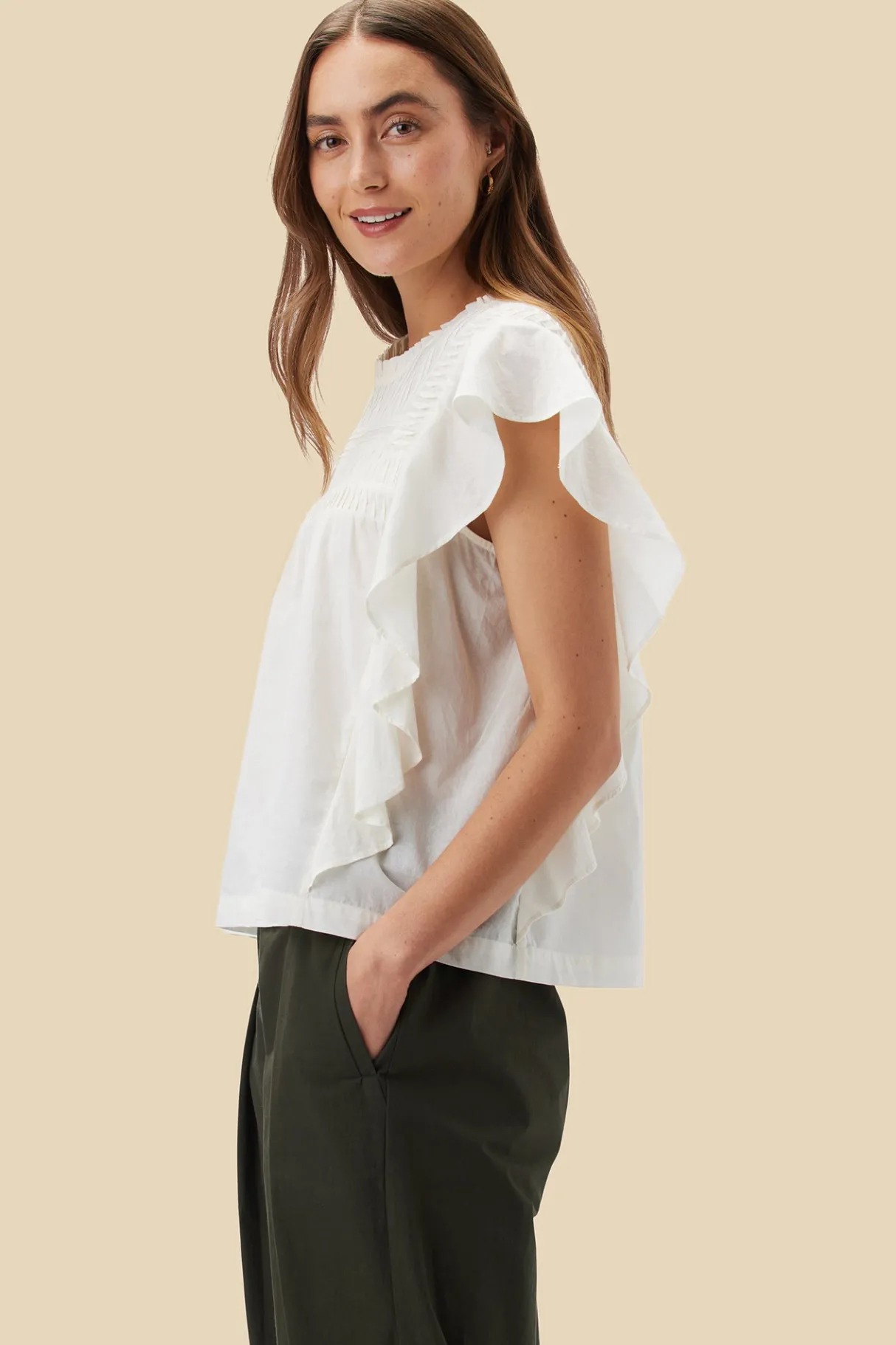 Amour Vert Aida Organic Cotton Blouse Ivory Online
