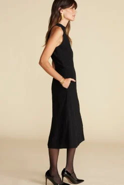 Amour Vert Alexandrine Embroidered Crepe Sleeveless Dress Black Clearance