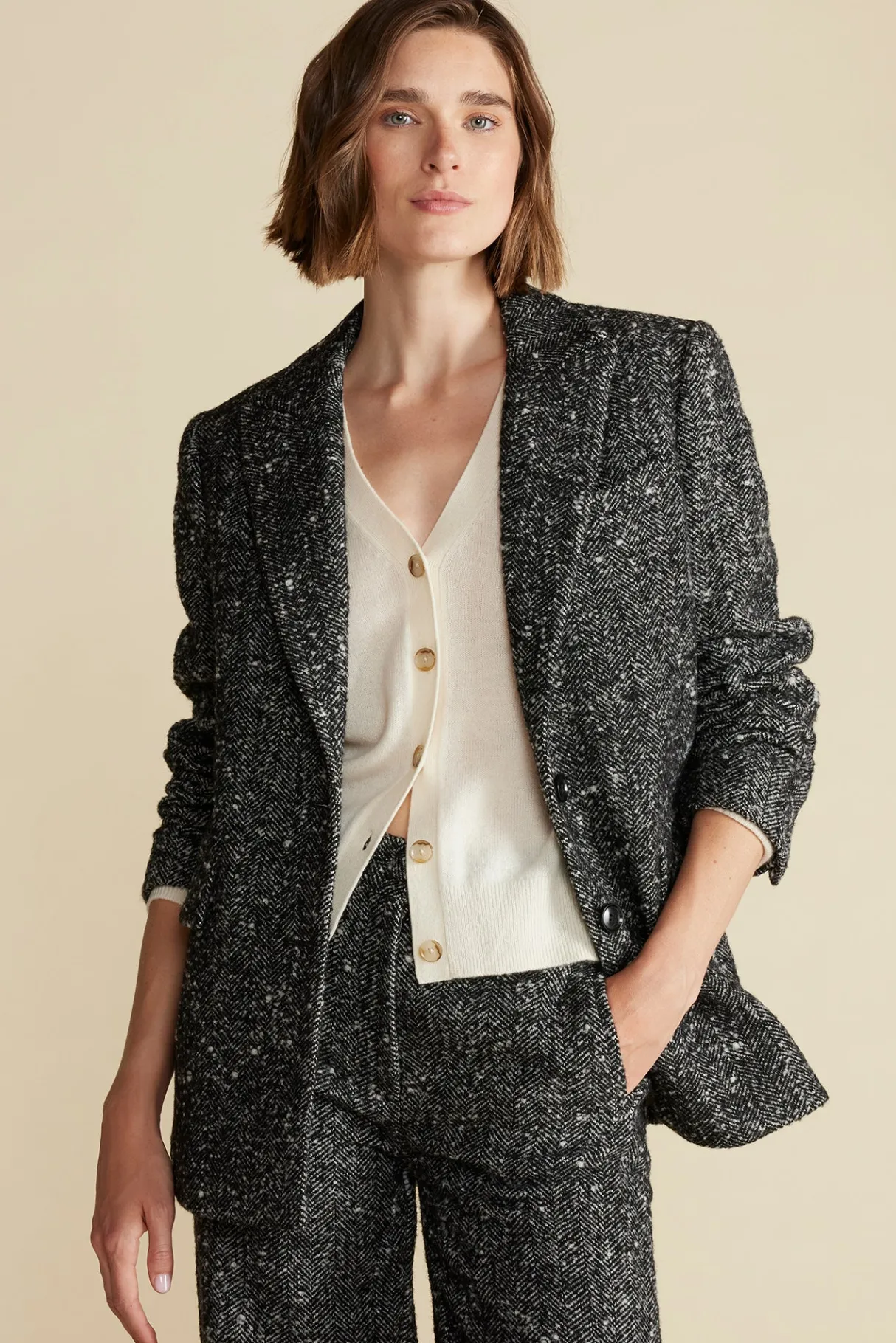 Amour Vert Alix Boyfriend Blazer BlackHerringbone Outlet