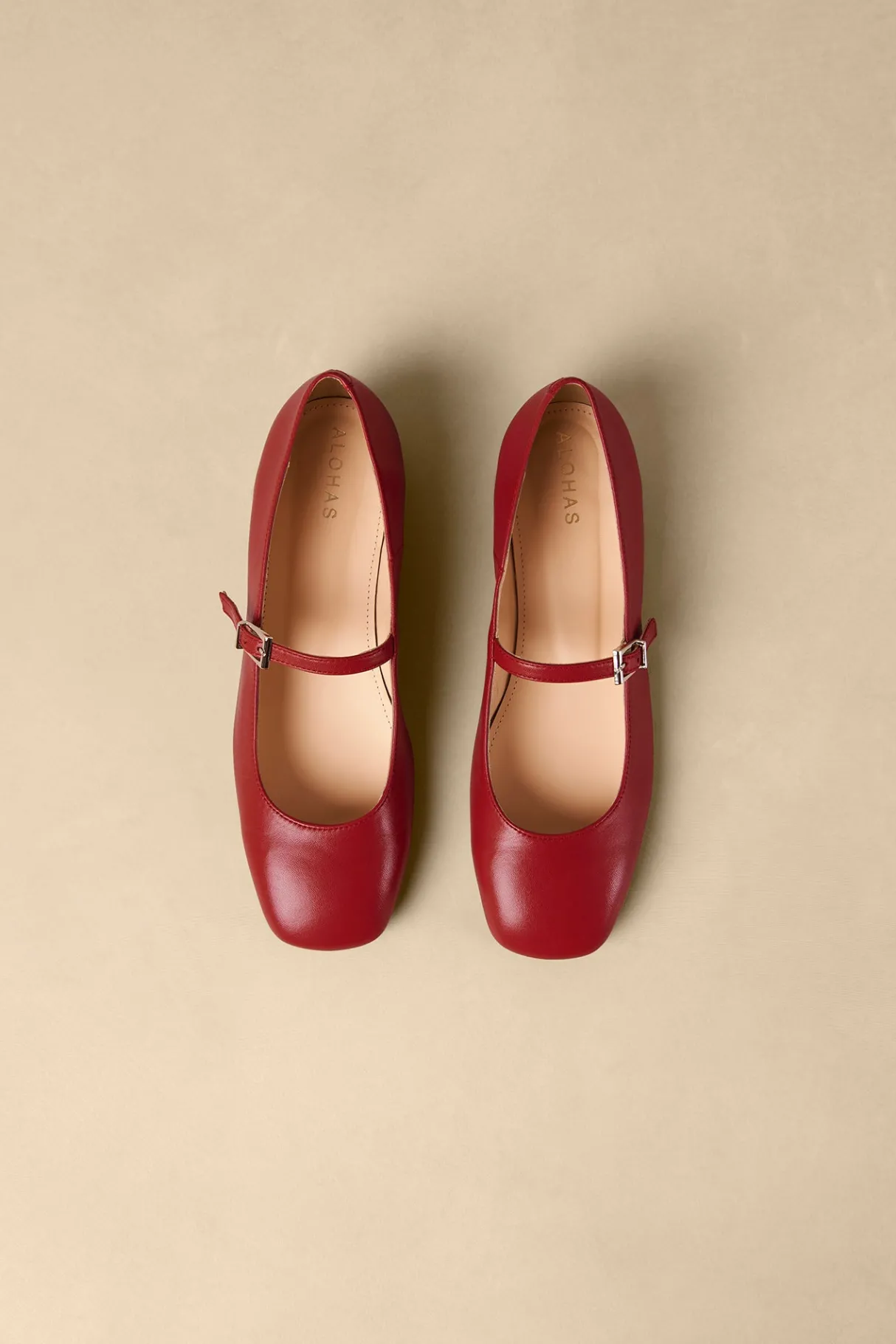 Amour Vert Alohas Por Do Sol Leather Ballet Flats Red New