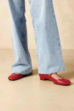 Amour Vert Alohas Por Do Sol Leather Ballet Flats Red New