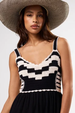 Amour Vert Anais Organic Cotton Crochet Dress BlackWhite Discount