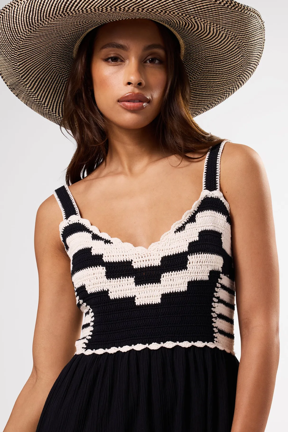 Amour Vert Anais Organic Cotton Crochet Dress BlackWhite Discount