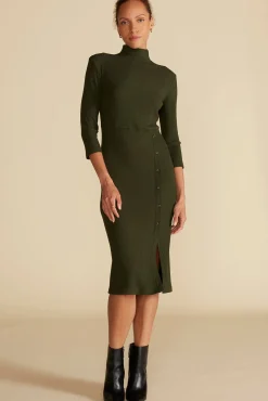 Amour Vert Angeline Paris Rib Midi Dress OliveGreen Outlet