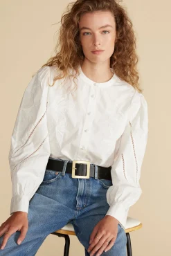 Amour Vert Angelique Puff Sleeve Poplin Blouse White Sale