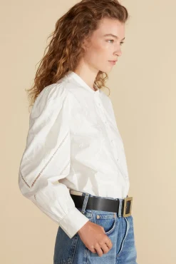 Amour Vert Angelique Puff Sleeve Poplin Blouse White Sale