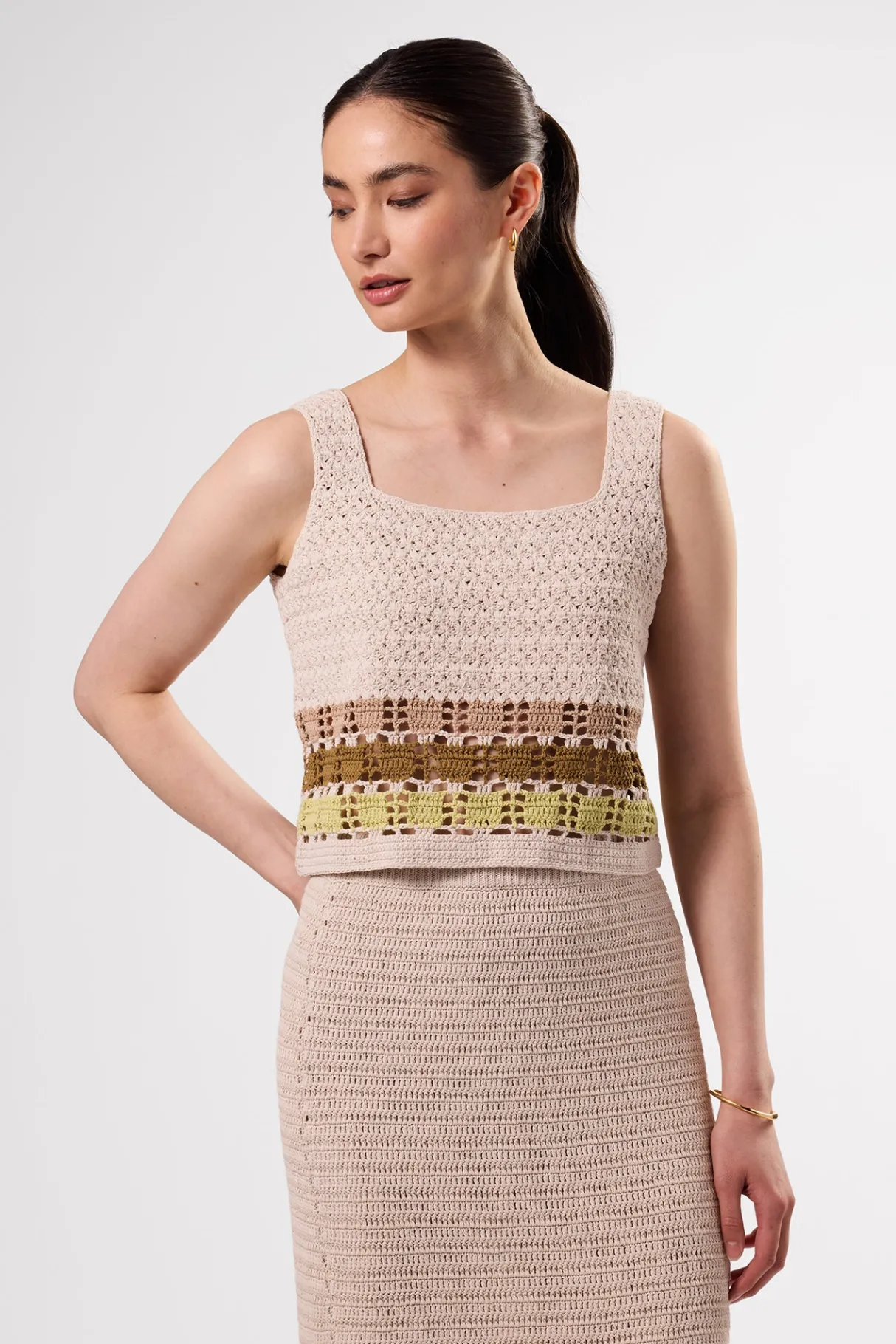 Amour Vert Antibes Crochet Tank EcruMultiStripe Online