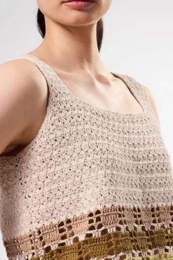 Amour Vert Antibes Crochet Tank EcruMultiStripe Online