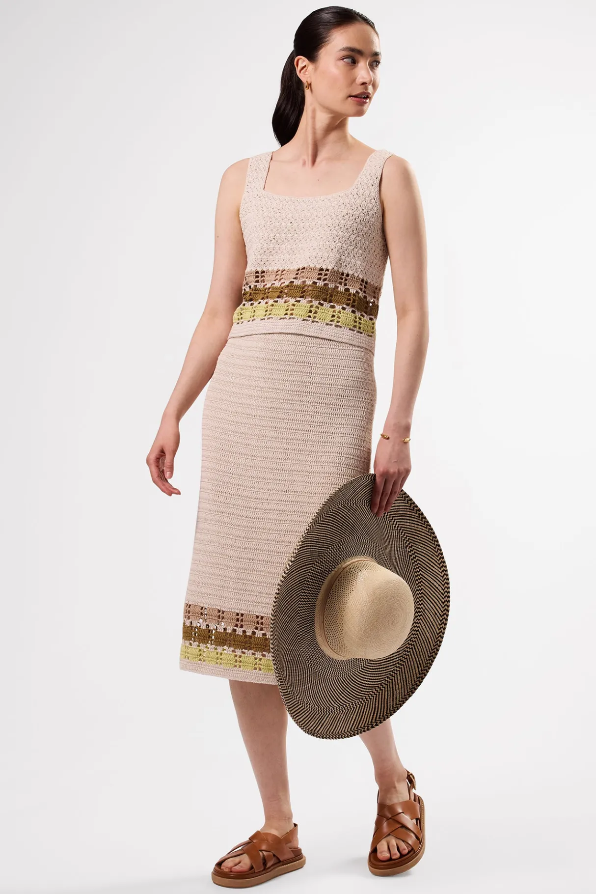 Amour Vert Antibes Crochet Tank EcruMultiStripe Online