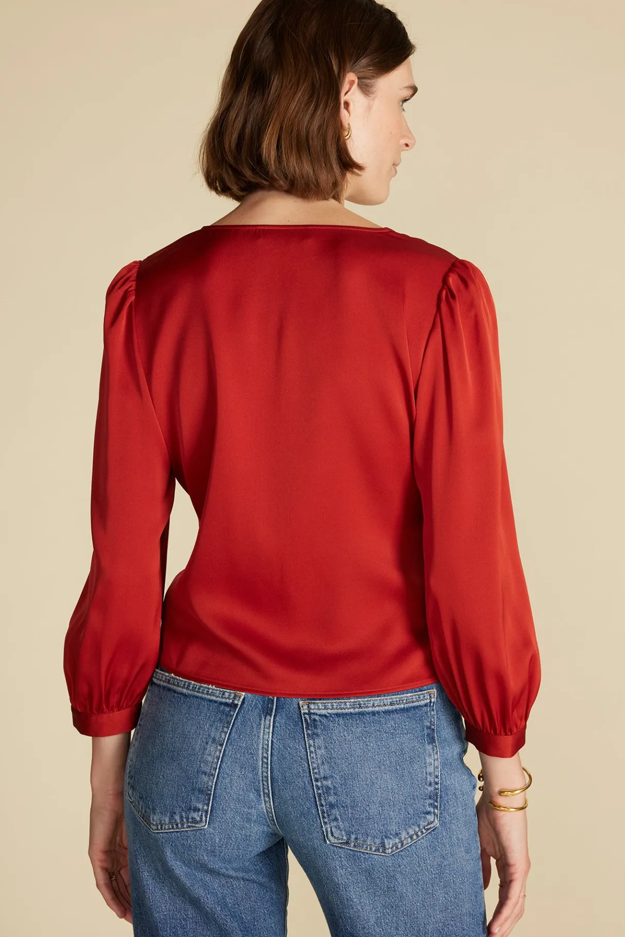 Amour Vert Aurelie Stretch Silk Bustier Blouse Rust Hot