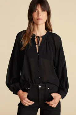Amour Vert Aurelien Viscose Tie Blouse Black Best