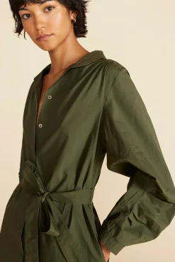 Amour Vert Averi Organic Cotton Shirt Dress OliveGreen Fashion