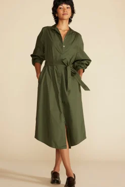 Amour Vert Averi Organic Cotton Shirt Dress OliveGreen Fashion