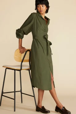 Amour Vert Averi Organic Cotton Shirt Dress OliveGreen Fashion