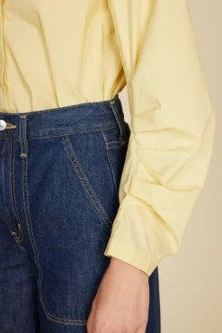 Amour Vert Averi Pleated Poplin Blouse AniseYellow Outlet