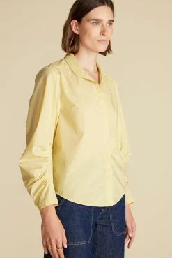 Amour Vert Averi Pleated Poplin Blouse AniseYellow Outlet