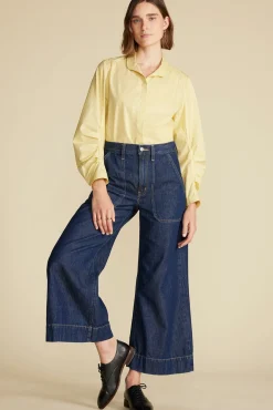 Amour Vert Averi Pleated Poplin Blouse AniseYellow Outlet