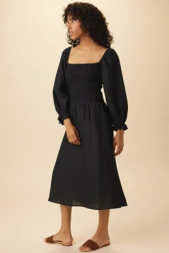 Amour Vert Averill Ramie Viscose Dress Black New