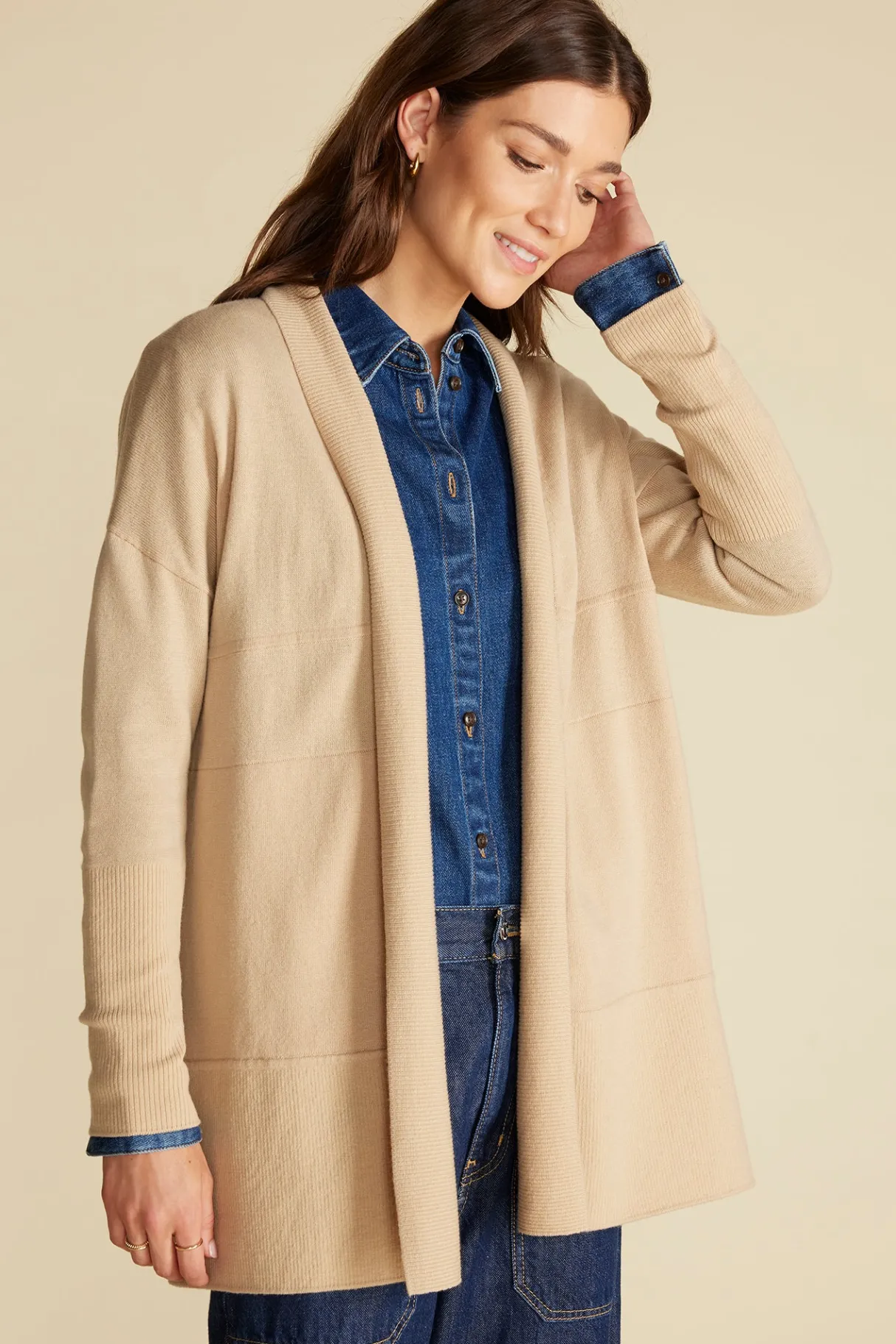 Amour Vert Bailey Wool Sweater Coat Camel New