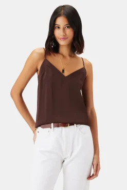 Amour Vert Barlow Stretch Silk Tank Espresso New