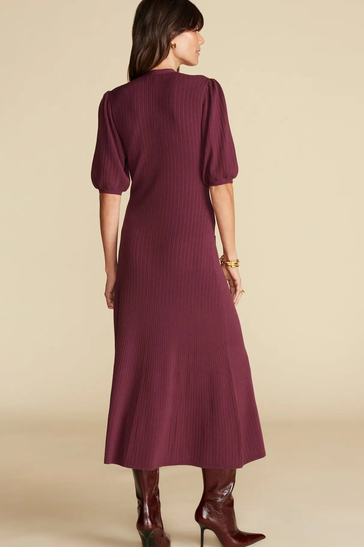 Amour Vert Benoite Knit Shirt Dress Burgundy Online