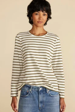 Amour Vert Berkeley Long Sleeve Tee IvoryandOliveGreenStripe Sale