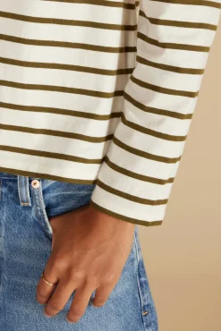 Amour Vert Berkeley Long Sleeve Tee IvoryandOliveGreenStripe Sale