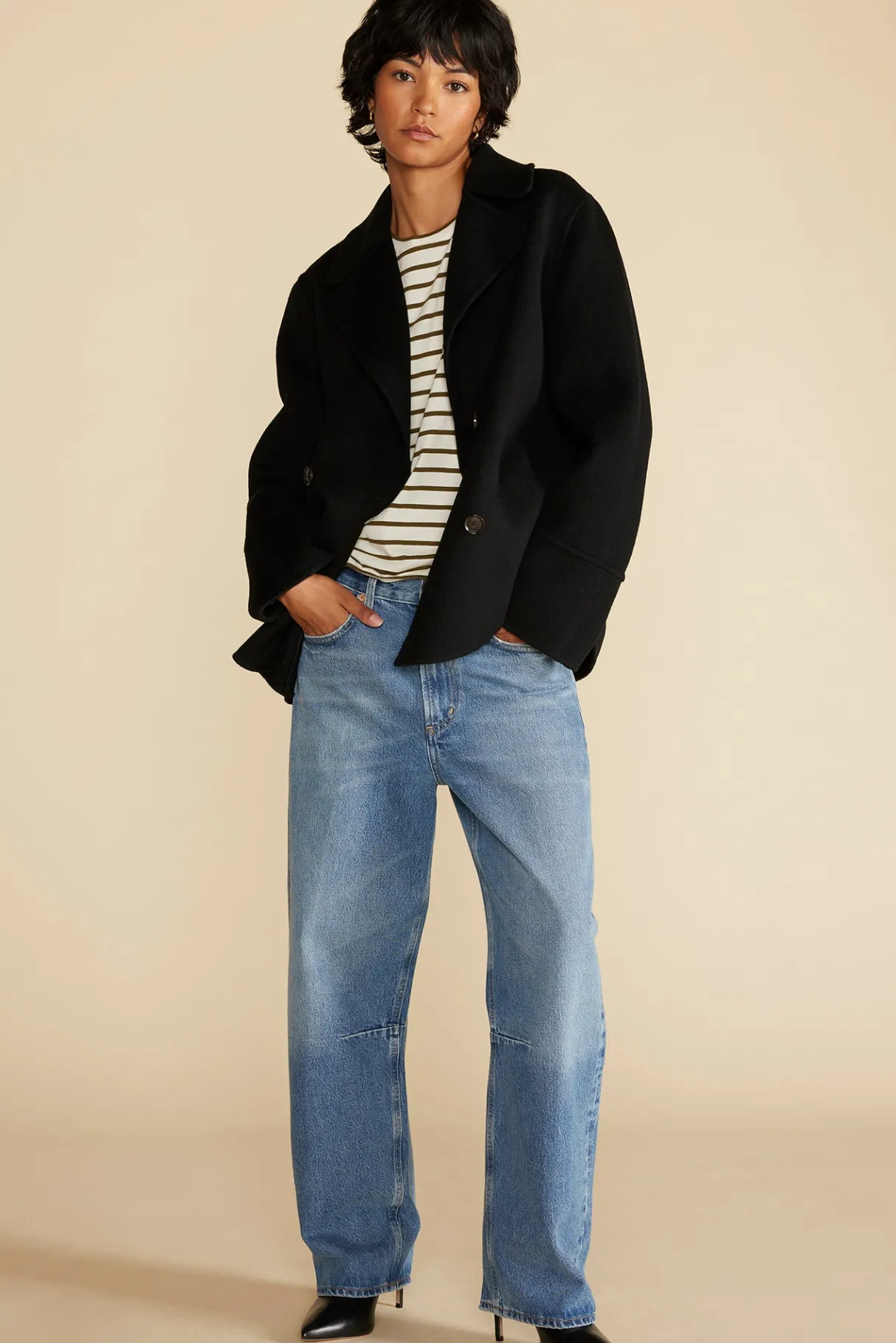 Amour Vert Berkeley Long Sleeve Tee IvoryandOliveGreenStripe Sale