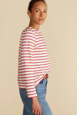 Amour Vert Berkeley Long Sleeve Tee IvoryandRedStripe Discount