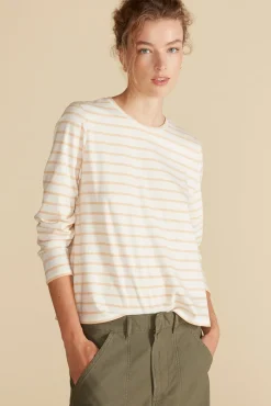 Amour Vert Berkeley Long Sleeve Tee IvoryandBiscottiBeigeStripe Best