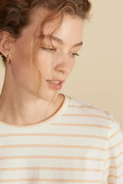 Amour Vert Berkeley Long Sleeve Tee IvoryandBiscottiBeigeStripe Best