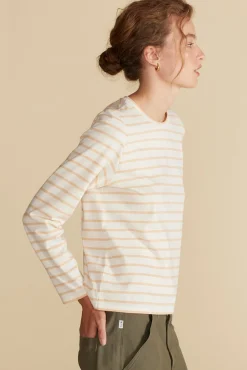 Amour Vert Berkeley Long Sleeve Tee IvoryandBiscottiBeigeStripe Best