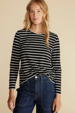 Amour Vert Berkeley Long Sleeve Tee BlackandIvoryStripe Hot